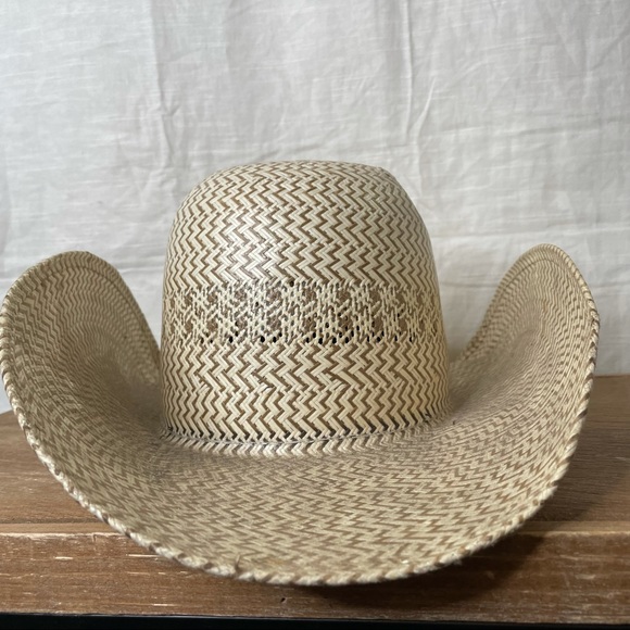 American Hat Company Other - American Hat Company Cowboy Straw Two Tone Solid Weave Brim Ivory Tan Long Oval